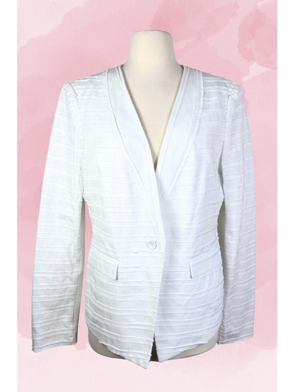 BCBGMAXAZRIA Adrienne White Textured Wrap Jacket Blazer Large